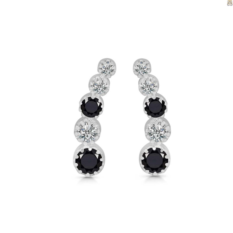 Black Tourmaline & White Topaz Stud Earring BLS-RDE-1472.