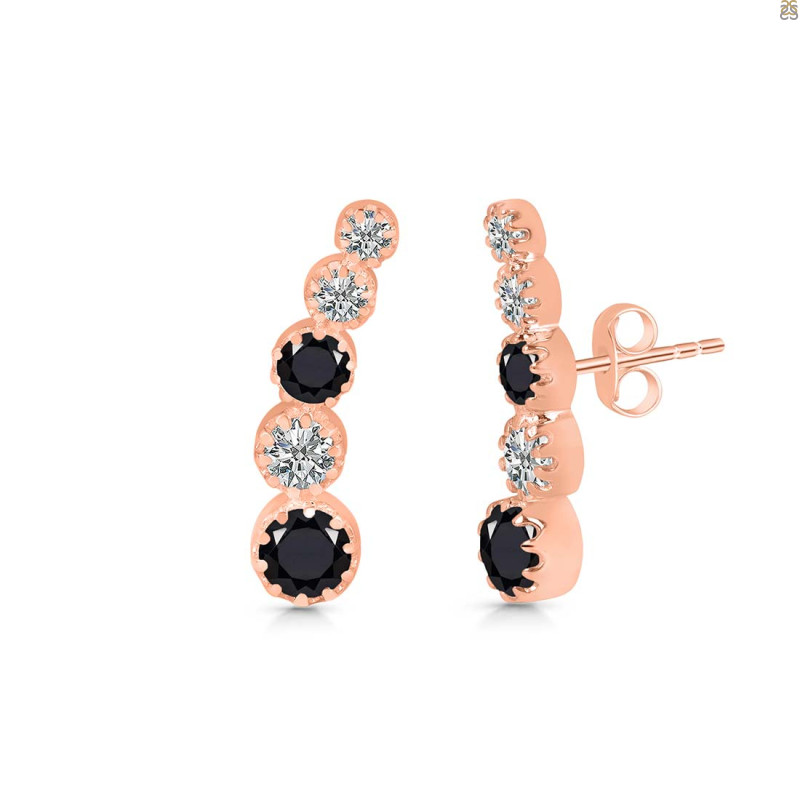 Black Tourmaline & White Topaz Stud Earring BLS-RDE-1472.