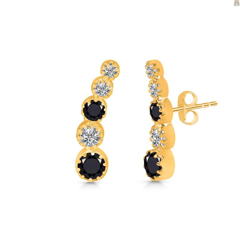 Black Tourmaline & White Topaz Stud Earring BLS-RDE-1472.