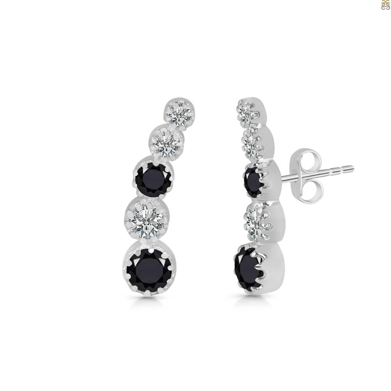 Black Tourmaline & White Topaz Stud Earring
