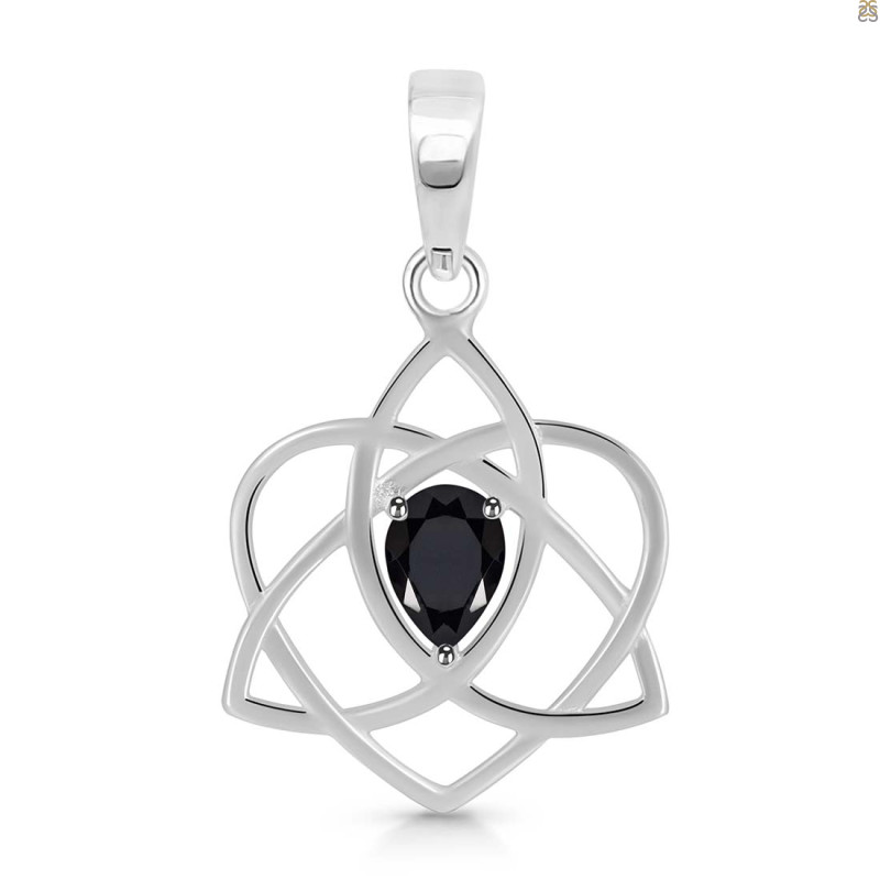 Black Tourmaline Triquetra Heart Knot Pendant BLS-RDEP-880.