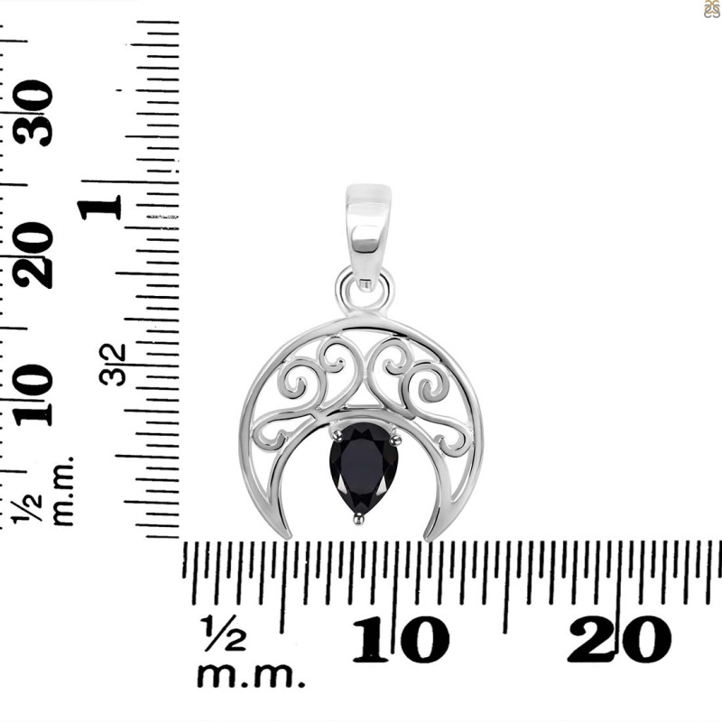 Black Tourmaline Crescent Moon Pendant BLS-RDEP-890.