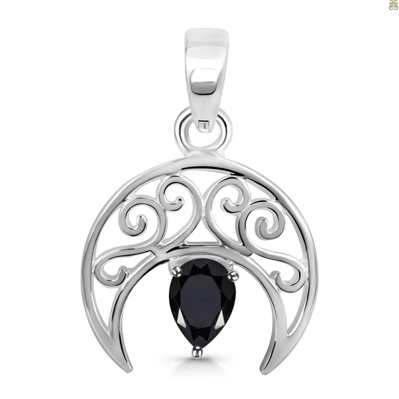 Black Tourmaline Crescent Moon Pendant BLS-RDEP-890.