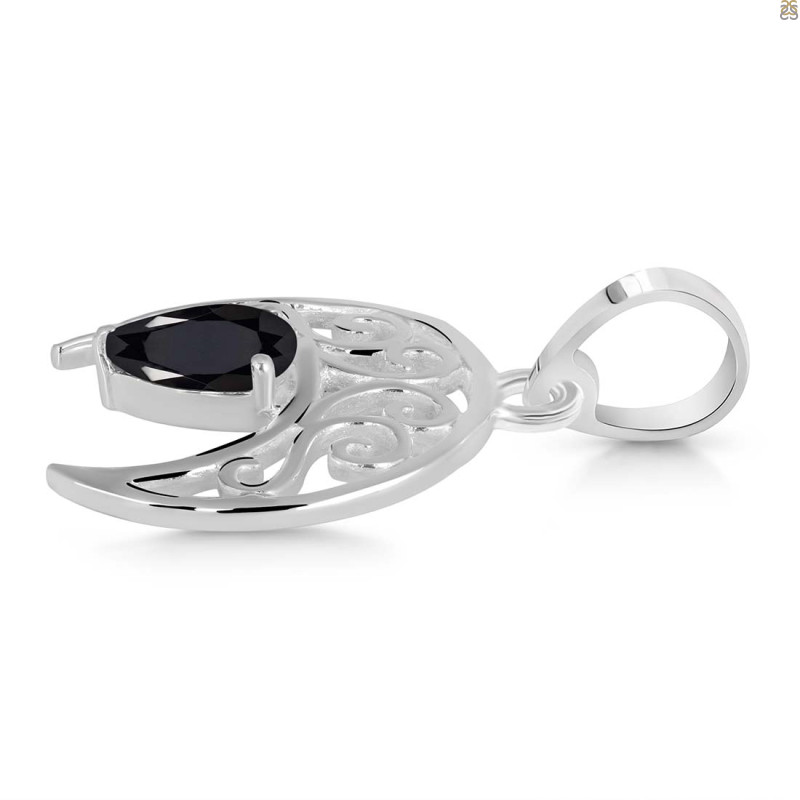 Black Tourmaline Crescent Moon Pendant BLS-RDEP-890.