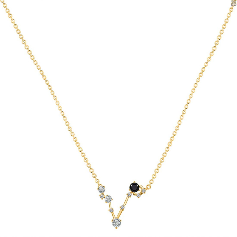 Pisces Zodiac Star Constellation Black Tourmaline & White Topaz Necklace BLS-RDN-387.