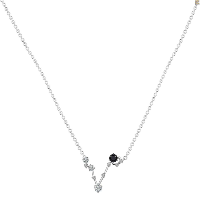 Pisces Zodiac Star Constellation Black Tourmaline & White Topaz Necklace BLS-RDN-387.