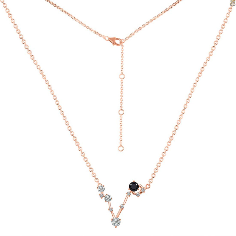 Pisces Zodiac Star Constellation Black Tourmaline & White Topaz Necklace BLS-RDN-387.