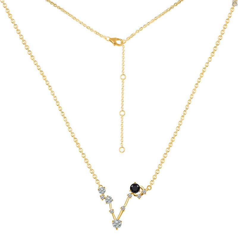 Pisces Zodiac Star Constellation Black Tourmaline & White Topaz Necklace BLS-RDN-387.