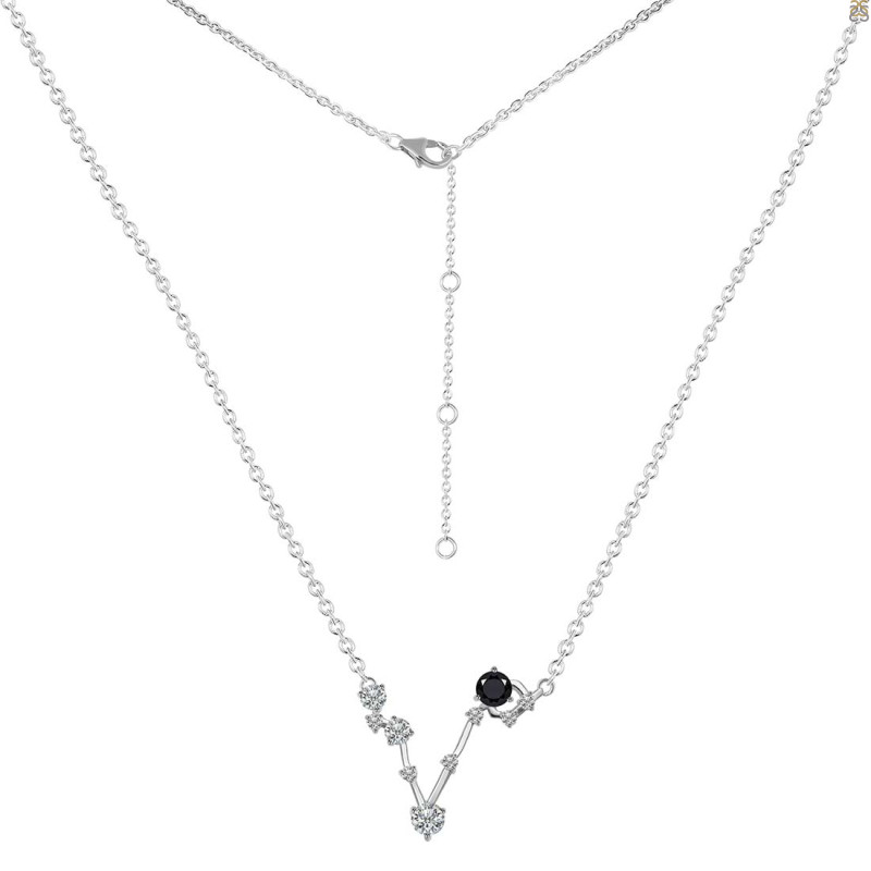 Pisces Zodiac Star Constellation Black Tourmaline & White Topaz Necklace