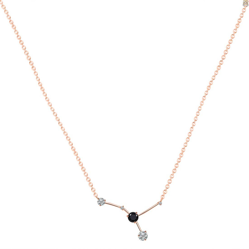 cancer Zodiac Star Constellation Black Tourmaline & White Topaz Necklace BLS-RDN-486.
