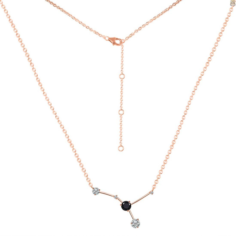 cancer Zodiac Star Constellation Black Tourmaline & White Topaz Necklace BLS-RDN-486.