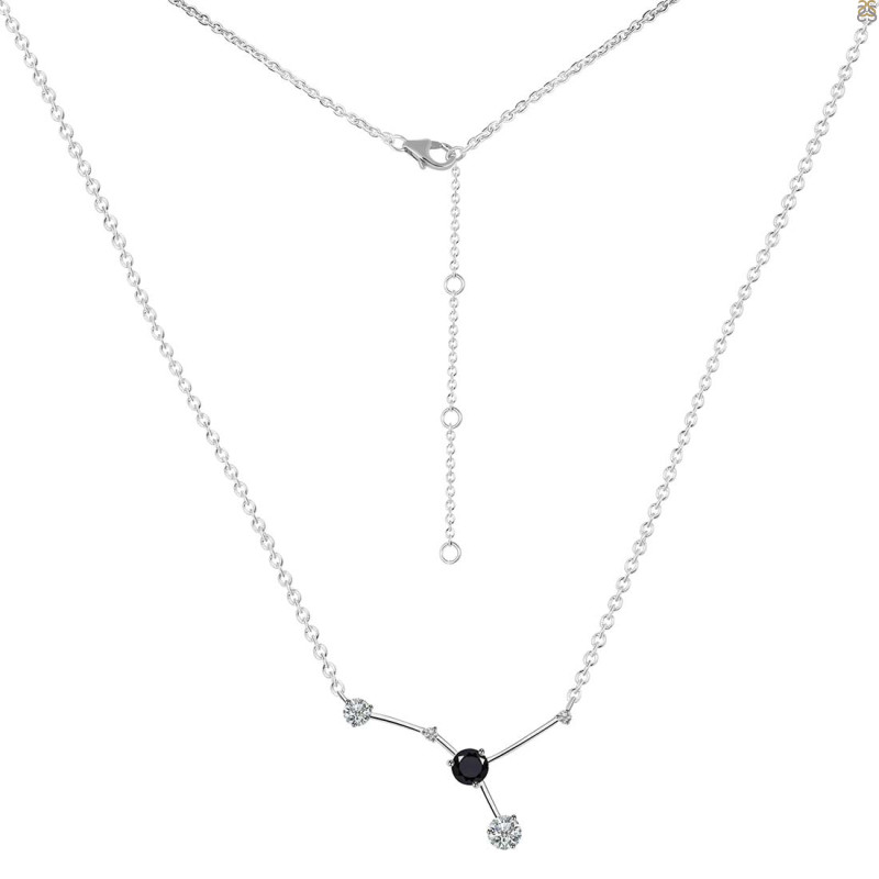 cancer Zodiac Star Constellation Black Tourmaline & White Topaz Necklace