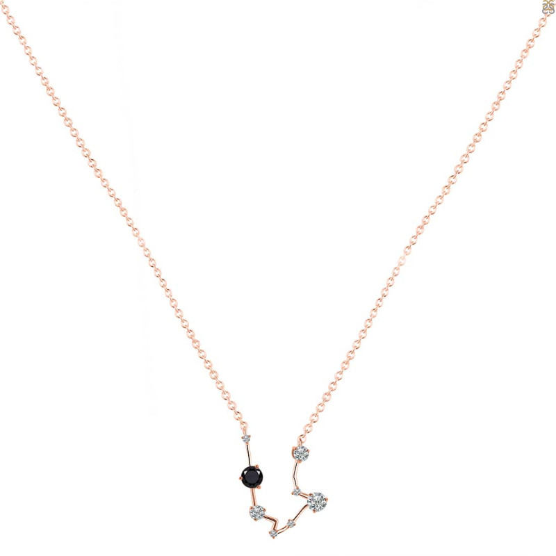 Aquarius Zodiac Star Constellation Black Tourmaline & White Topaz Necklace BLS-RDN-487.