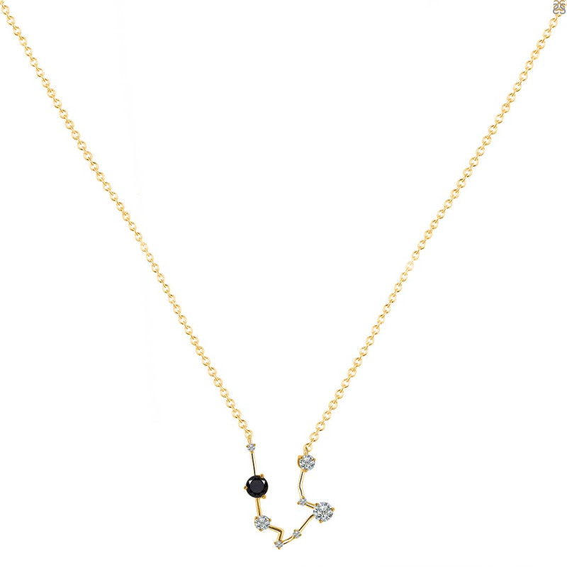 Aquarius Zodiac Star Constellation Black Tourmaline & White Topaz Necklace BLS-RDN-487.