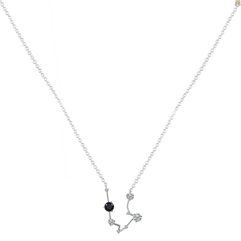 Aquarius Zodiac Star Constellation Black Tourmaline & White Topaz Necklace BLS-RDN-487.