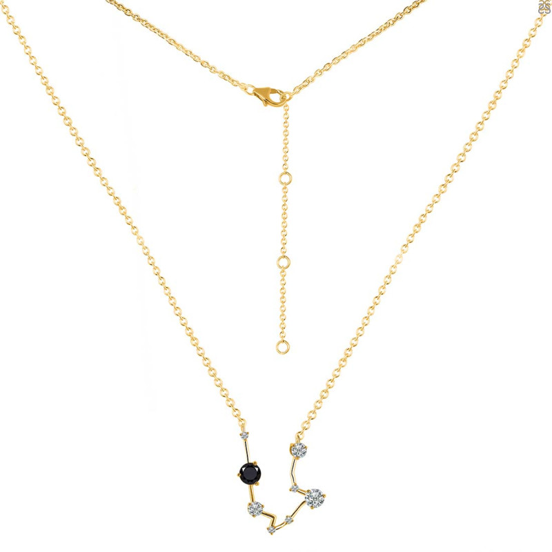 Aquarius Zodiac Star Constellation Black Tourmaline & White Topaz Necklace BLS-RDN-487.