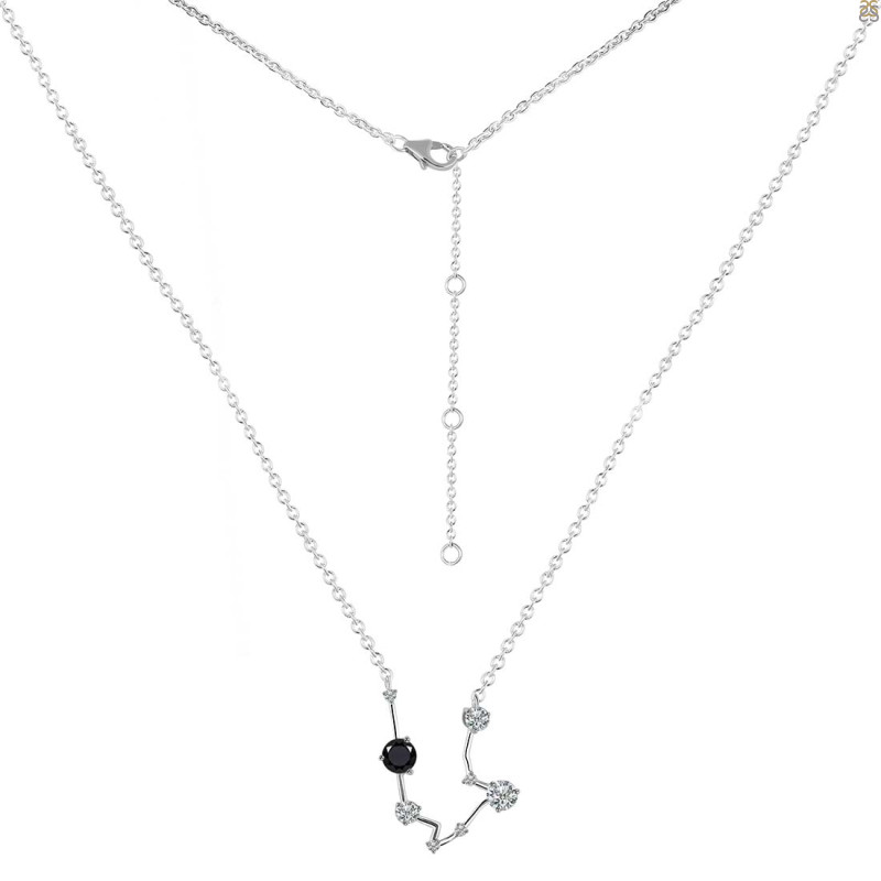 Aquarius Zodiac Star Constellation Black Tourmaline & White Topaz Necklace