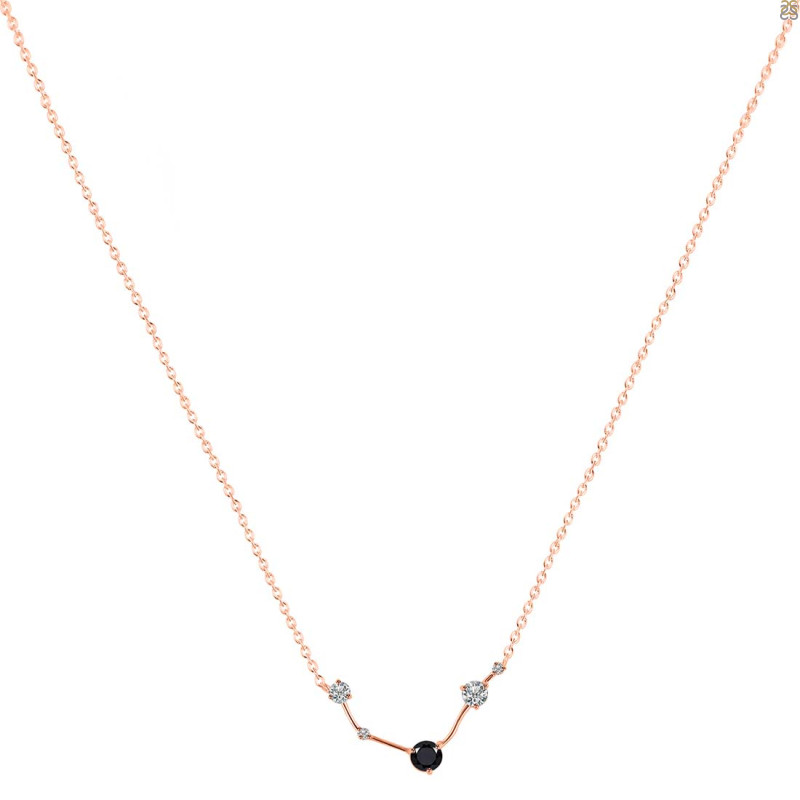 Aries Zodiac Star Constellation Black Tourmaline & White Topaz Necklace BLS-RDN-488.