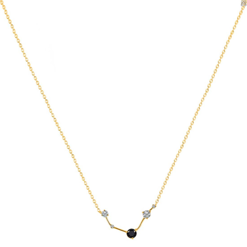 Aries Zodiac Star Constellation Black Tourmaline & White Topaz Necklace BLS-RDN-488.