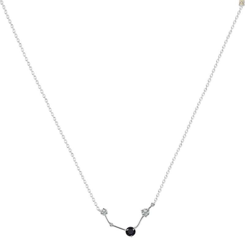 Aries Zodiac Star Constellation Black Tourmaline & White Topaz Necklace BLS-RDN-488.