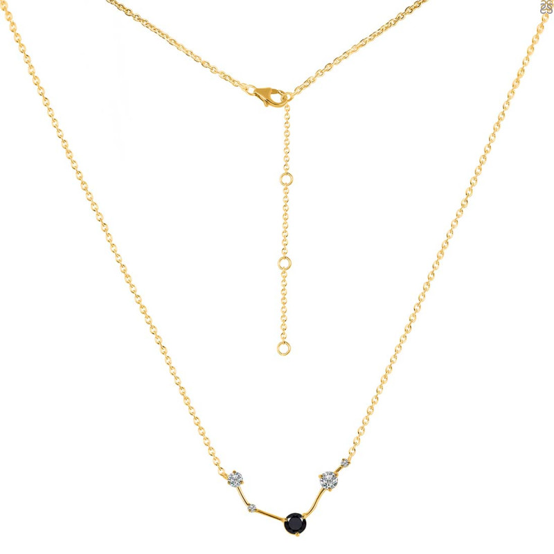Aries Zodiac Star Constellation Black Tourmaline & White Topaz Necklace BLS-RDN-488.