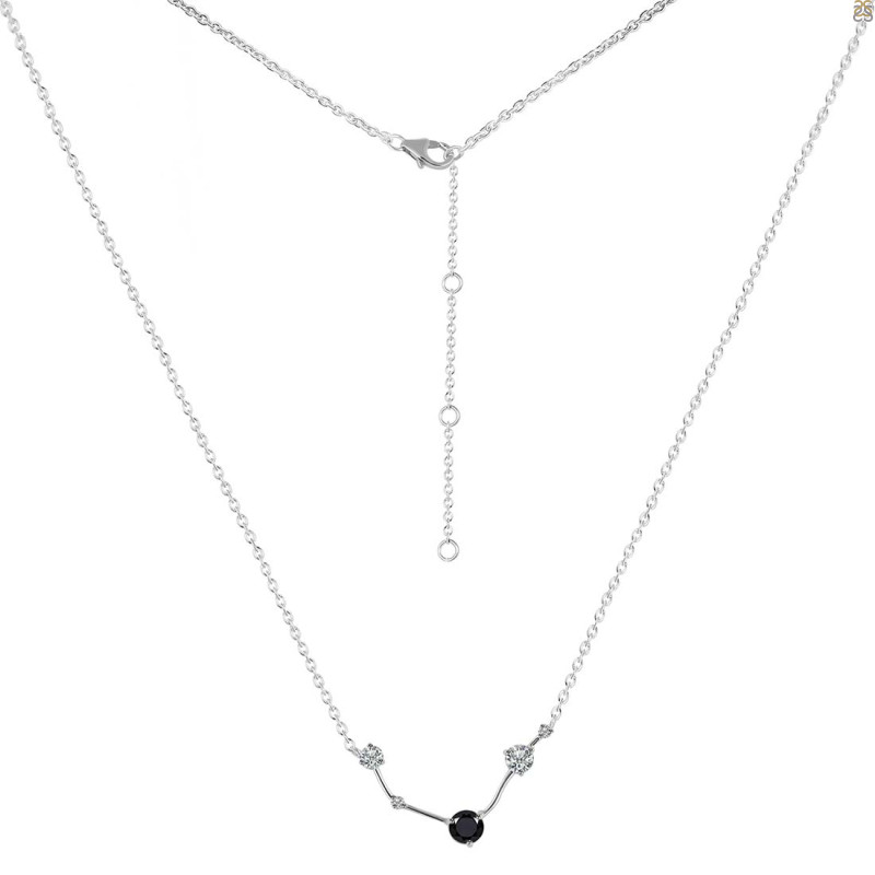 Aries Zodiac Star Constellation Black Tourmaline & White Topaz Necklace