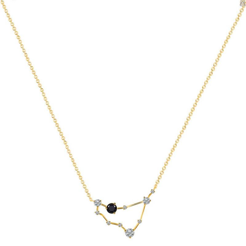 Capricorn Zodiac Star Constellation Black Tourmaline & White Topaz Necklace BLS-RDN-489.