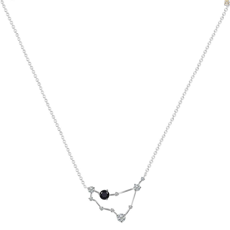 Capricorn Zodiac Star Constellation Black Tourmaline & White Topaz Necklace BLS-RDN-489.