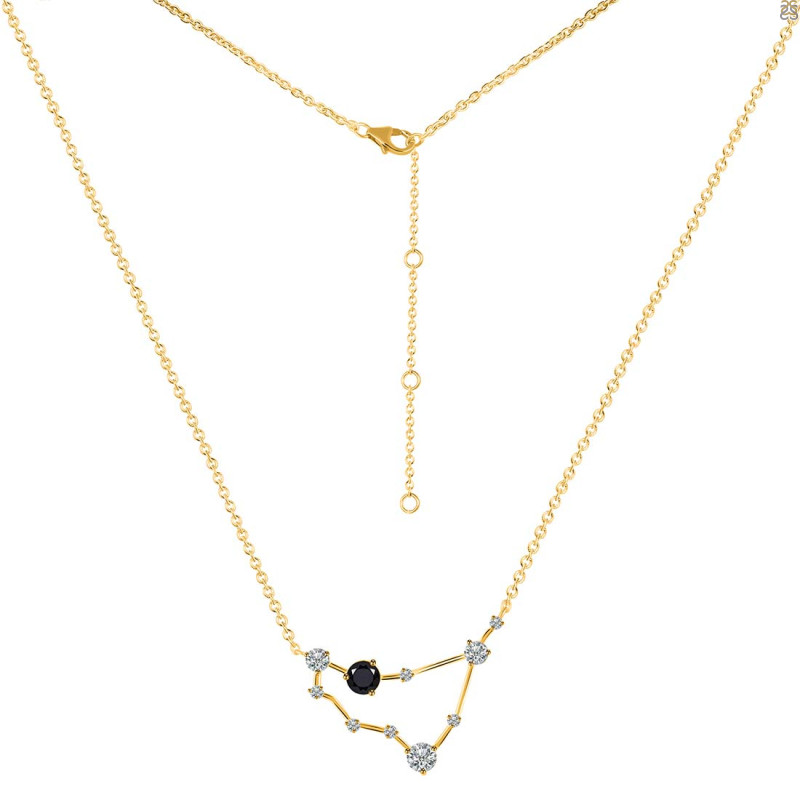 Capricorn Zodiac Star Constellation Black Tourmaline & White Topaz Necklace BLS-RDN-489.