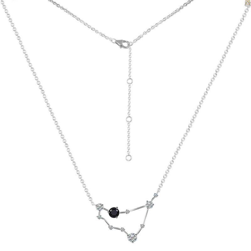 Capricorn Zodiac Star Constellation Black Tourmaline & White Topaz Necklace