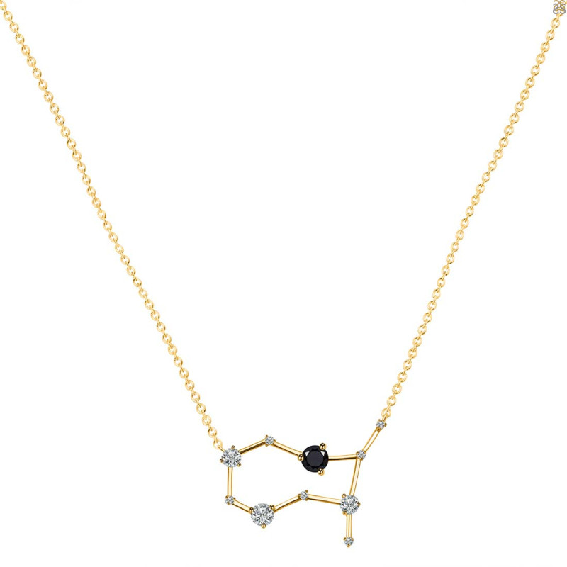 Gemini Zodiac Star Constellation Black Tourmaline & White Topaz Necklace BLS-RDN-490.