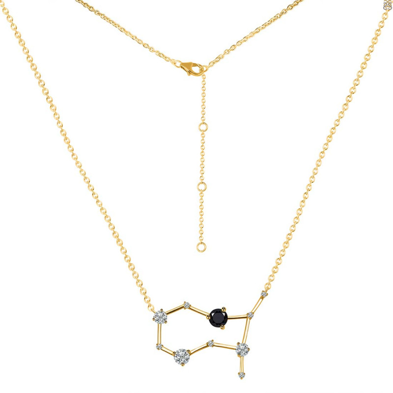 Gemini Zodiac Star Constellation Black Tourmaline & White Topaz Necklace BLS-RDN-490.