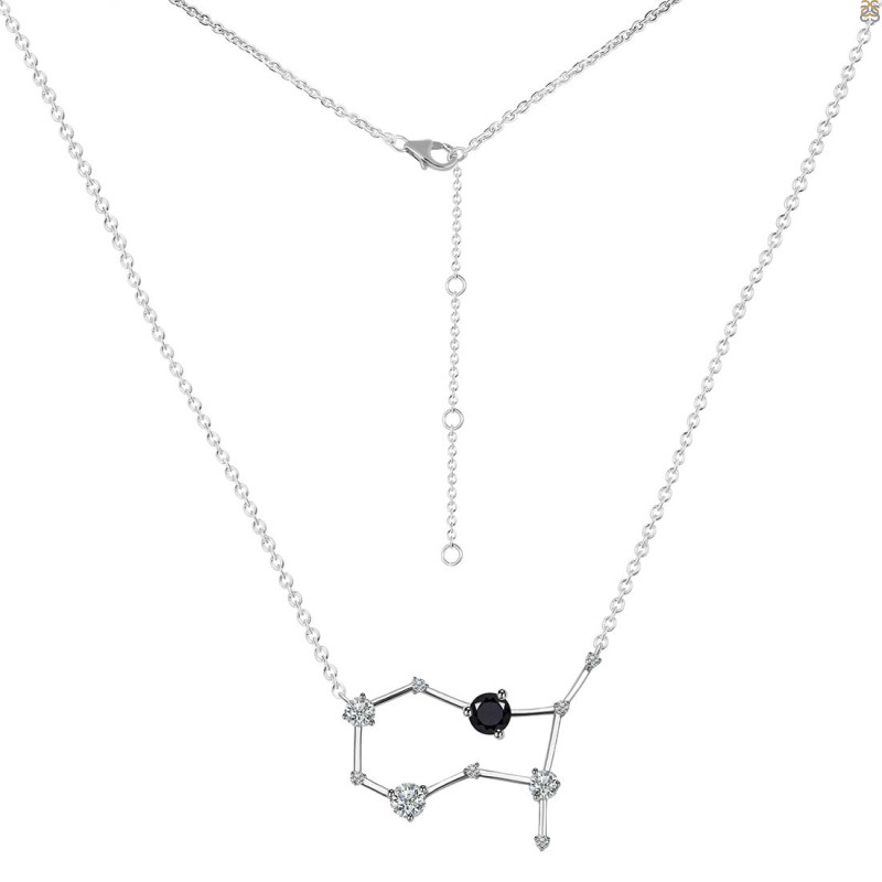 Gemini Zodiac Star Constellation Black Tourmaline & White Topaz Necklace