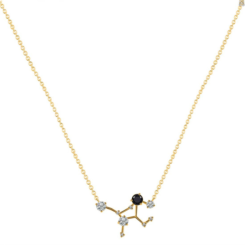Virgo Zodiac Star Constellation Black Tourmaline & White Topaz Necklace BLS-RDN-491.