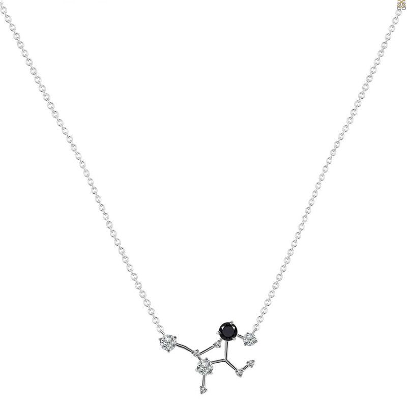Virgo Zodiac Star Constellation Black Tourmaline & White Topaz Necklace BLS-RDN-491.