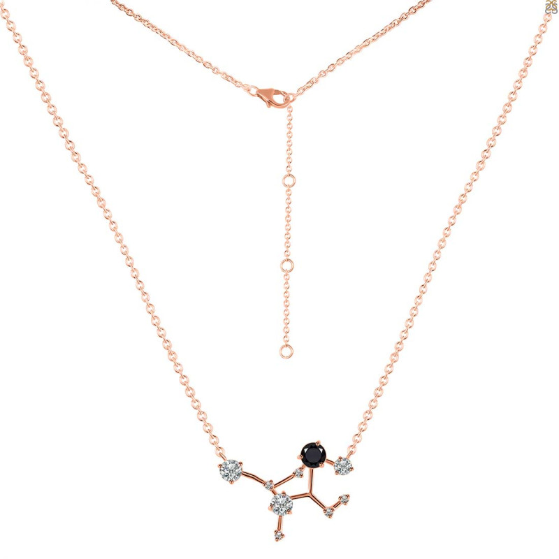 Virgo Zodiac Star Constellation Black Tourmaline & White Topaz Necklace BLS-RDN-491.