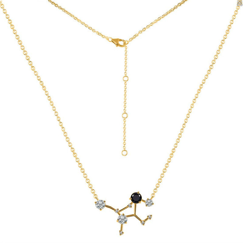 Virgo Zodiac Star Constellation Black Tourmaline & White Topaz Necklace BLS-RDN-491.