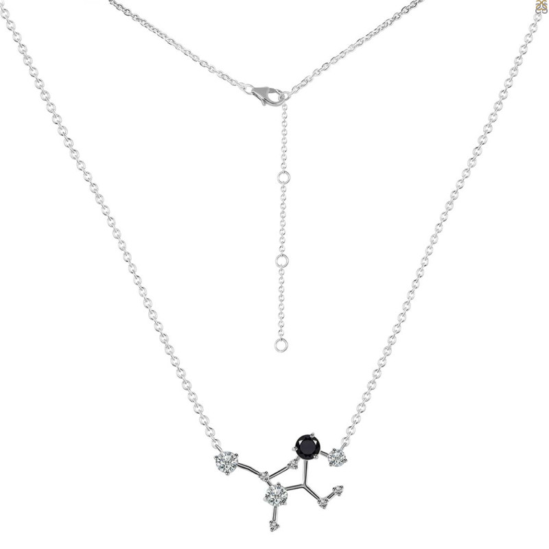 Virgo Zodiac Star Constellation Black Tourmaline & White Topaz Necklace