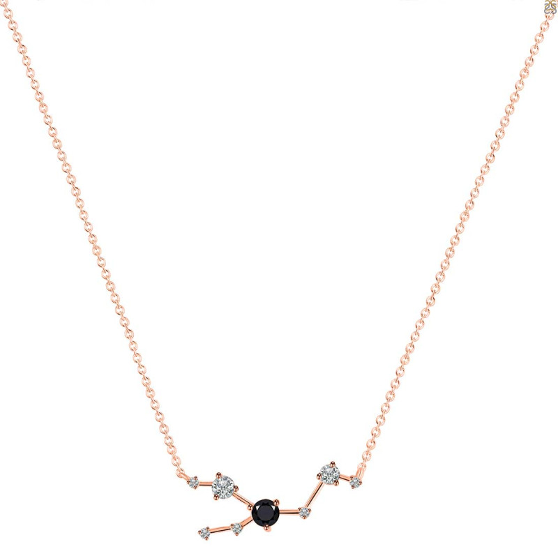 Taurus Zodiac Star Constellation Black Tourmaline & White Topaz Necklace BLS-RDN-492.