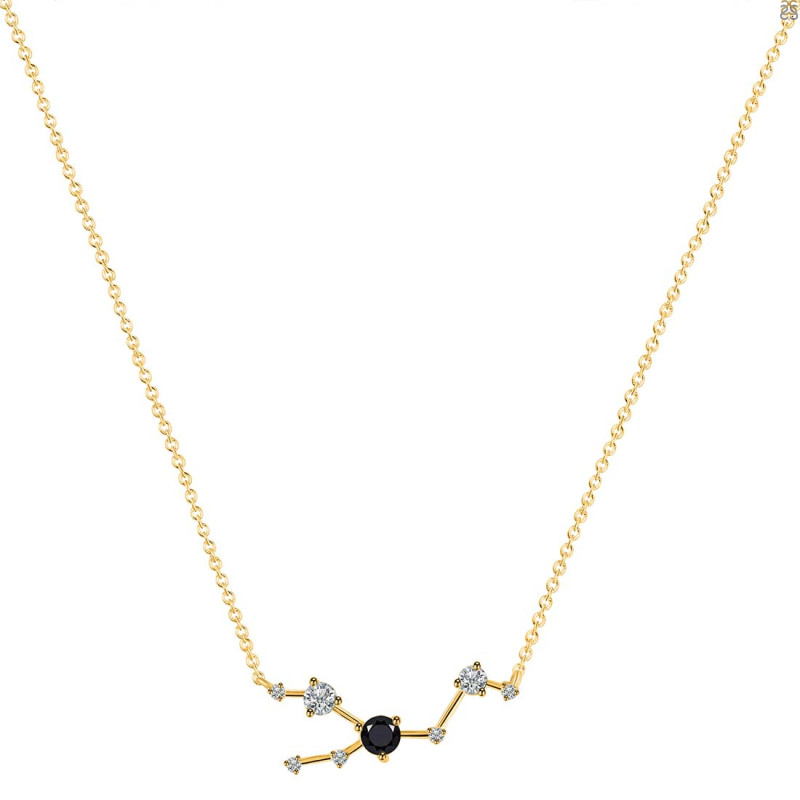 Taurus Zodiac Star Constellation Black Tourmaline & White Topaz Necklace BLS-RDN-492.