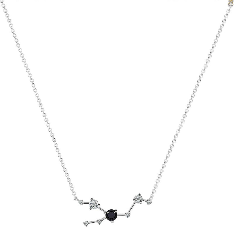 Taurus Zodiac Star Constellation Black Tourmaline & White Topaz Necklace BLS-RDN-492.