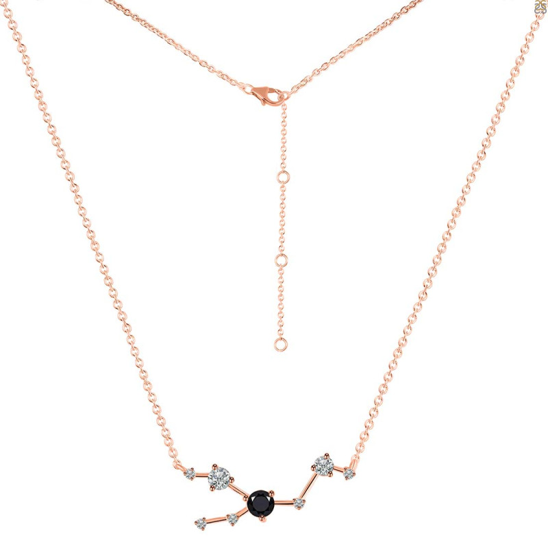 Taurus Zodiac Star Constellation Black Tourmaline & White Topaz Necklace BLS-RDN-492.