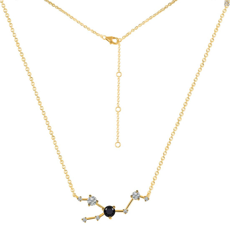 Taurus Zodiac Star Constellation Black Tourmaline & White Topaz Necklace BLS-RDN-492.