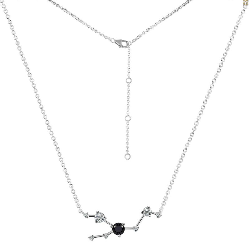 Taurus Zodiac Star Constellation Black Tourmaline & White Topaz Necklace