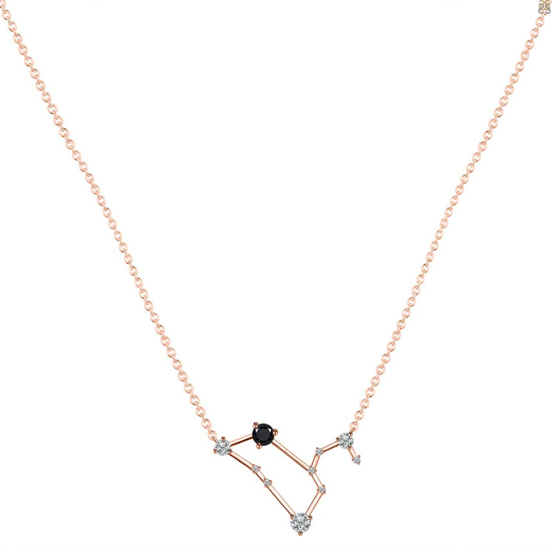 Leo Zodiac Star Constellation Black Tourmaline & White Topaz Necklace BLS-RDN-493.