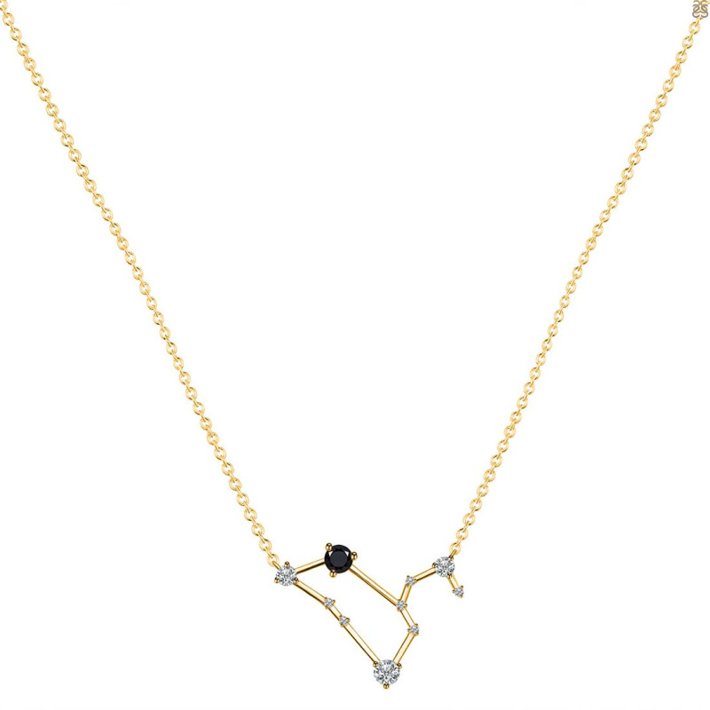 Leo Zodiac Star Constellation Black Tourmaline & White Topaz Necklace BLS-RDN-493.