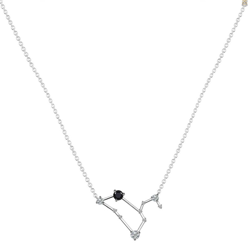 Leo Zodiac Star Constellation Black Tourmaline & White Topaz Necklace BLS-RDN-493.