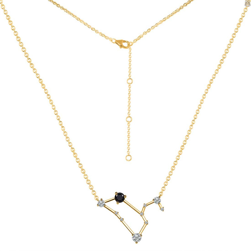 Leo Zodiac Star Constellation Black Tourmaline & White Topaz Necklace BLS-RDN-493.