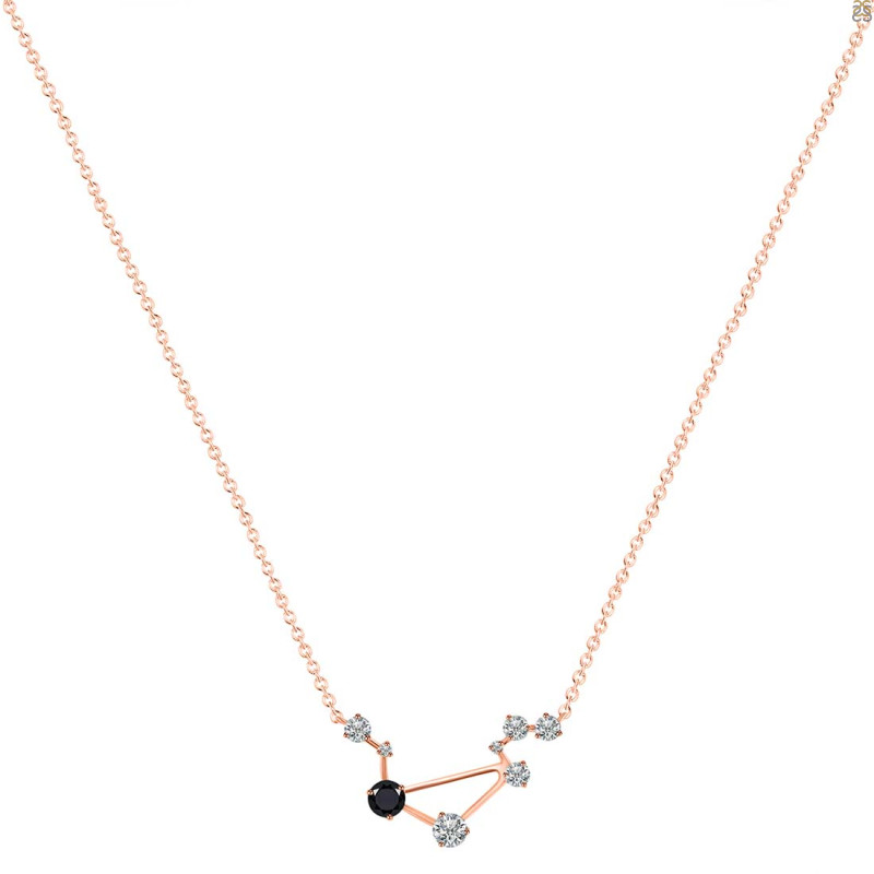 Libra Zodiac Star Constellation Black Tourmaline & White Topaz Necklace BLS-RDN-494.