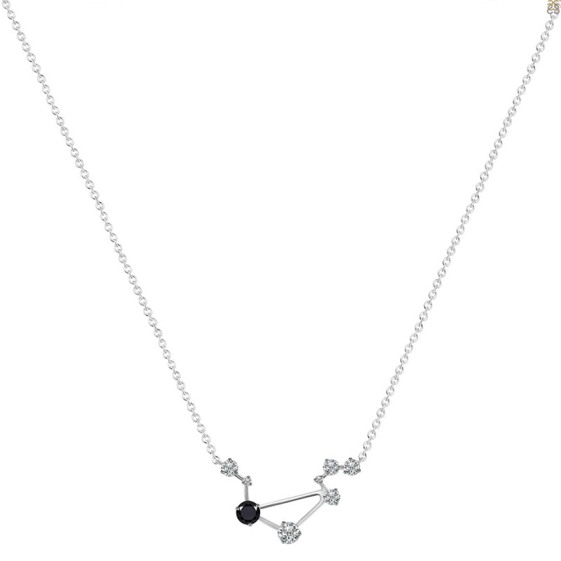 Libra Zodiac Star Constellation Black Tourmaline & White Topaz Necklace BLS-RDN-494.